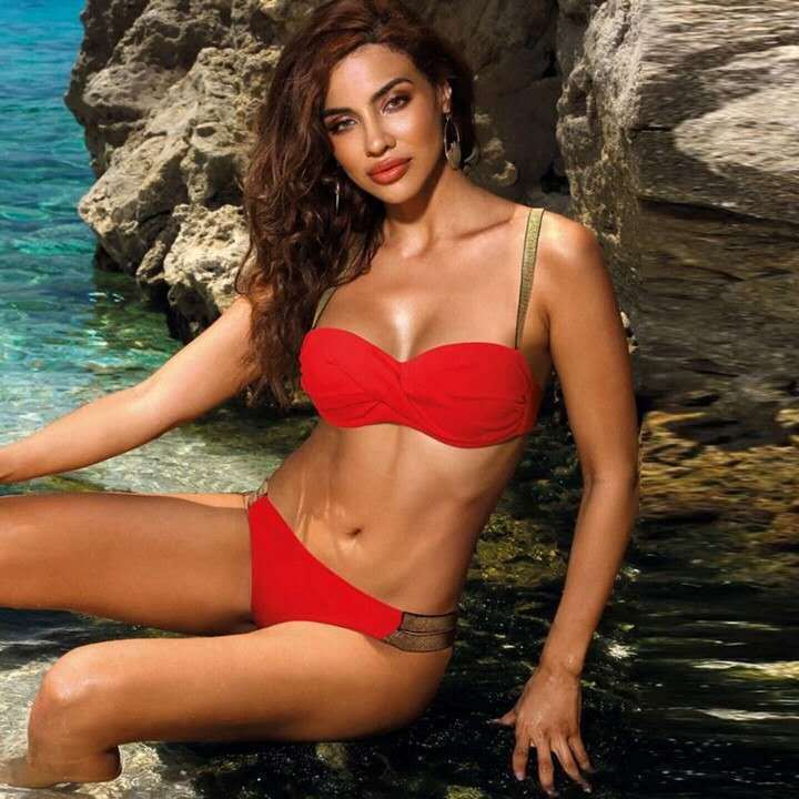 Women's Bikini Set - Sexy Mid-Waist Bandeau Swimwear in Solid Colors - Aqova