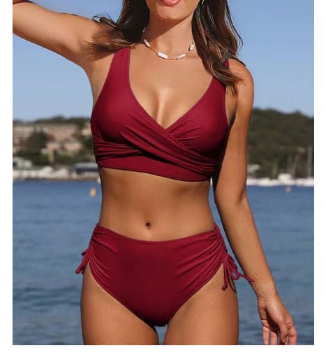 Women’s Solid Color Cross Strap Bikini - Stylish Swimwear for Fitness - Aqova