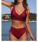 Women’s Solid Color Cross Strap Bikini - Stylish Swimwear for Fitness - Aqova