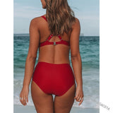 Women’s Solid Color Cross Strap Bikini - Stylish Swimwear for Fitness - Aqova
