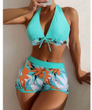 Women's Split High Waist Boxer Tie Print Solid Color Swimsuit - Aqova