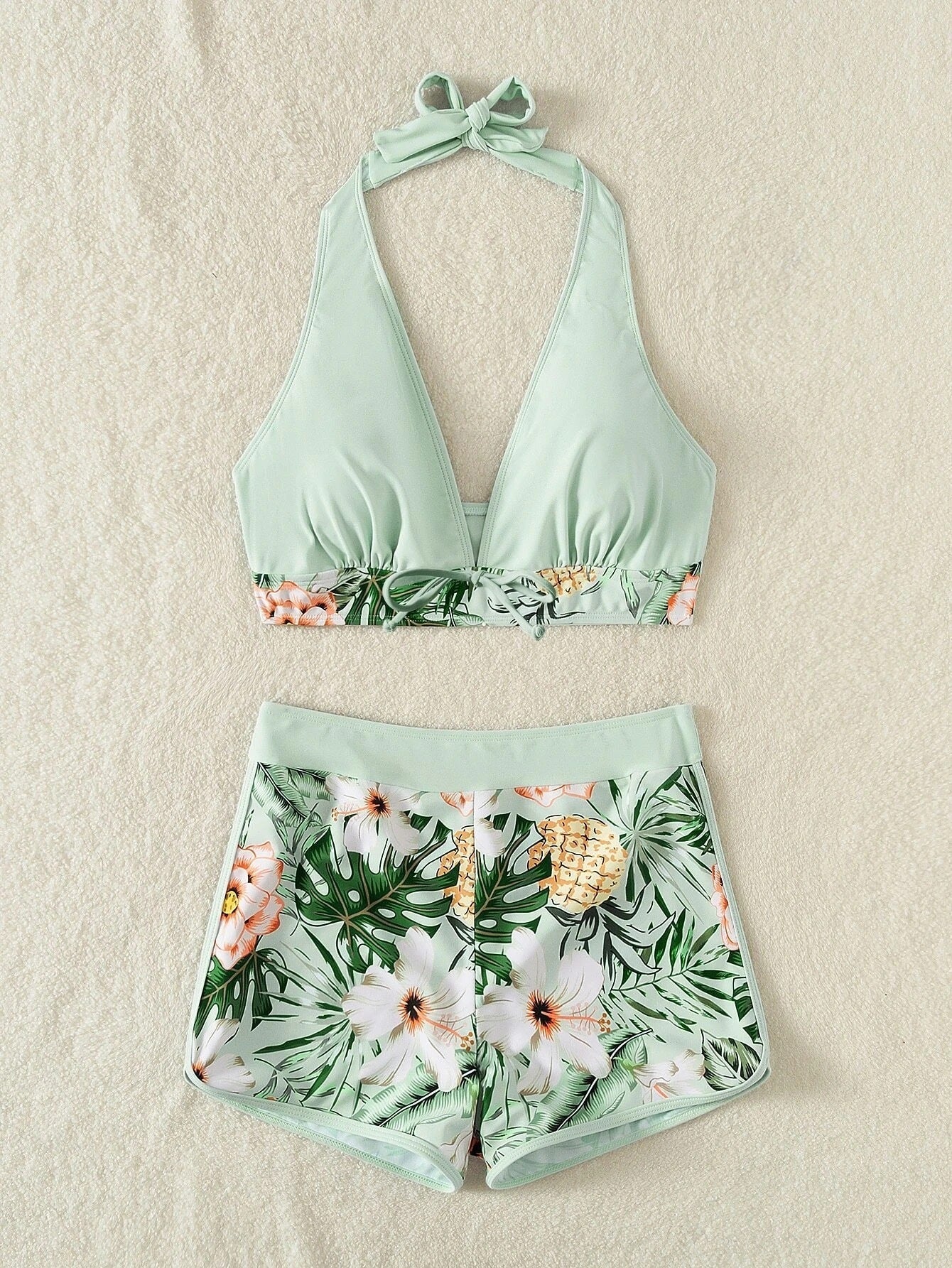 Women's Split High Waist Boxer Tie Print Solid Color Swimsuit - Aqova
