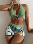 Women's Split High Waist Boxer Tie Print Solid Color Swimsuit - Aqova