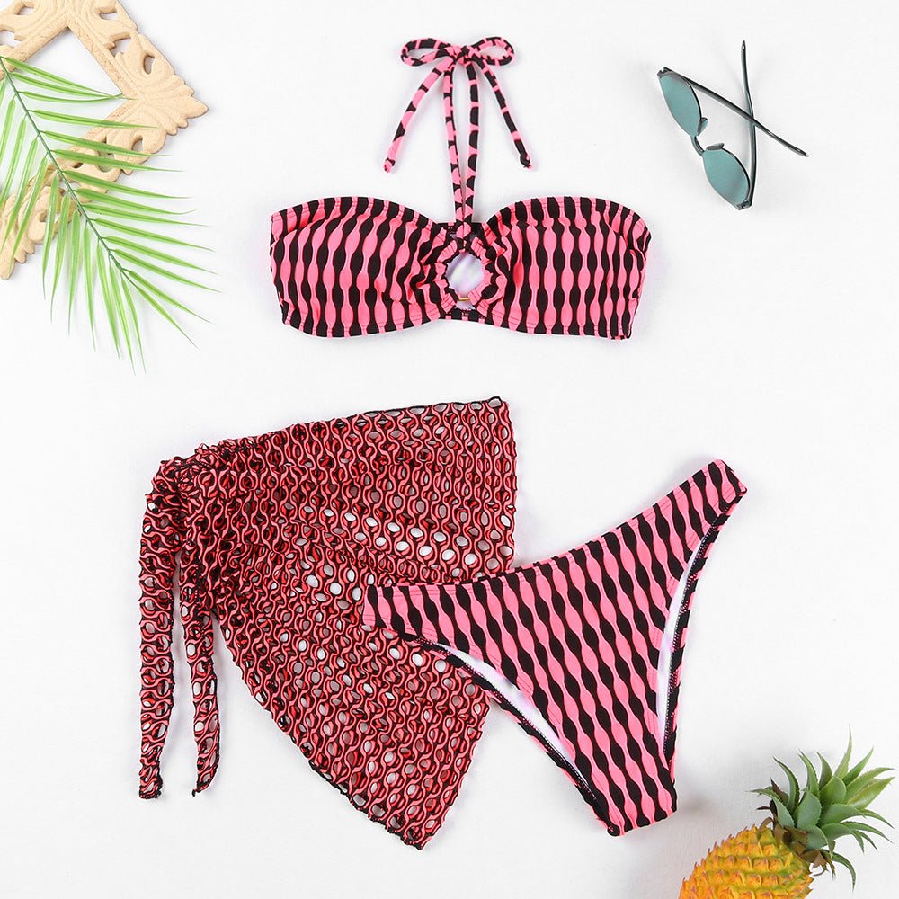 Women's Striped Two - Piece Bikini - Sexy Tube Top Three - Piece Set - Aqova