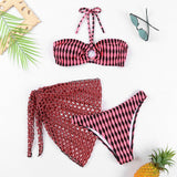 Women's Striped Two - Piece Bikini - Sexy Tube Top Three - Piece Set - Aqova