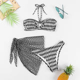 Women's Striped Two - Piece Bikini - Sexy Tube Top Three - Piece Set - Aqova