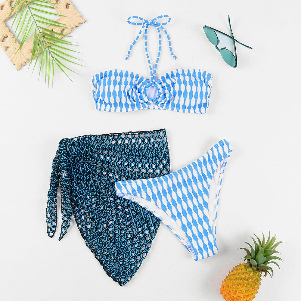 Women's Striped Two - Piece Bikini - Sexy Tube Top Three - Piece Set - Aqova