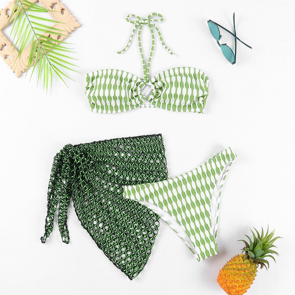 Women's Striped Two - Piece Bikini - Sexy Tube Top Three - Piece Set - Aqova