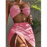Women's Swimwear Body Solid Color Fashion Halter Three - piece Suit - Aqova