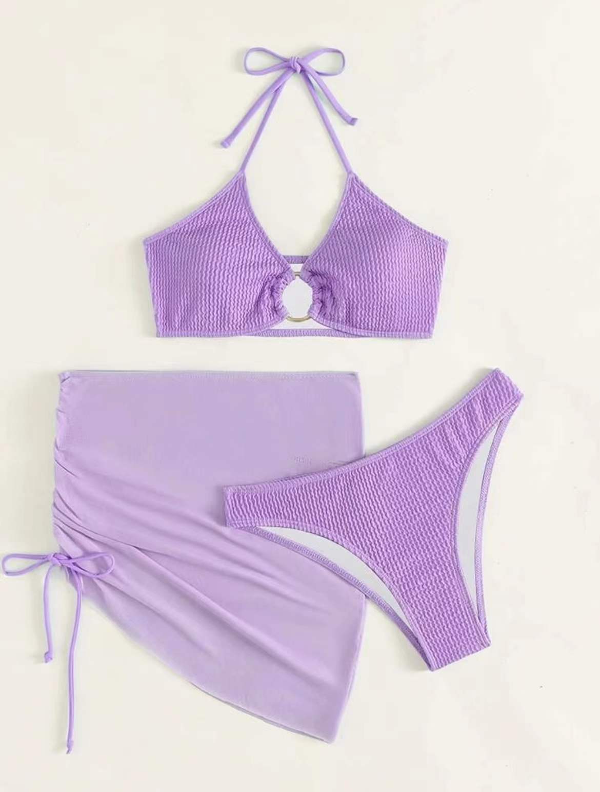 Women's Swimwear Body Solid Color Fashion Halter Three - piece Suit - Aqova