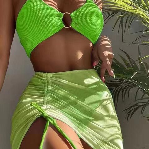 Women's Swimwear Body Solid Color Fashion Halter Three - piece Suit - Aqova