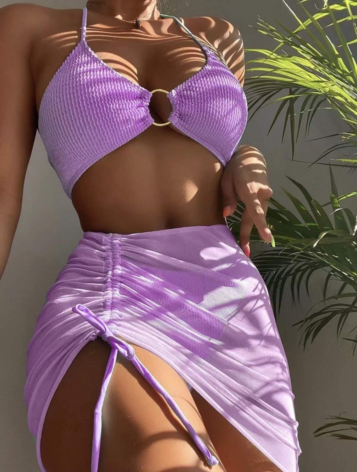 Women's Swimwear Body Solid Color Fashion Halter Three - piece Suit - Aqova