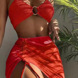 Women's Swimwear Body Solid Color Fashion Halter Three - piece Suit - Aqova