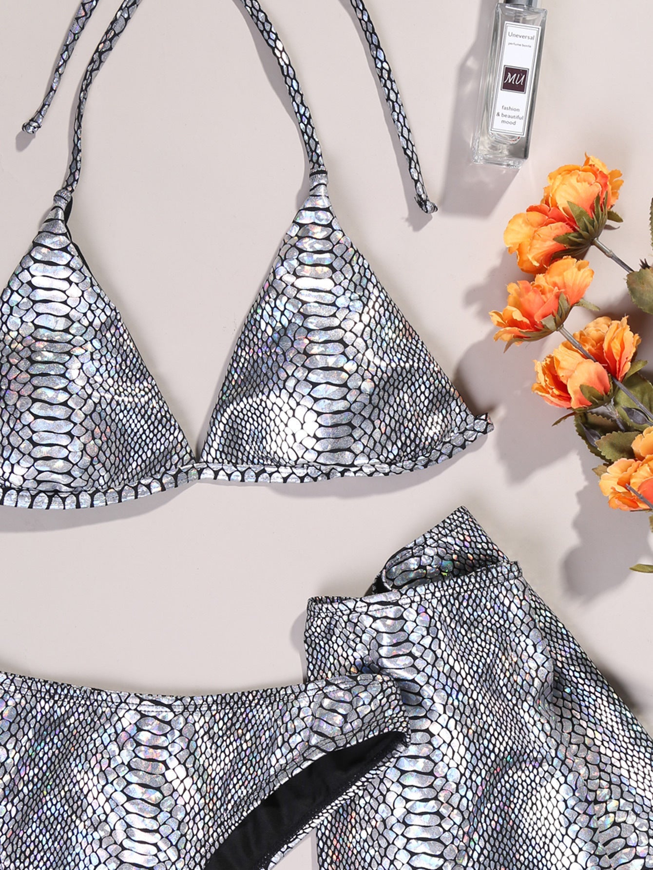 Women's Three Piece Leather Snake Print Swimsuit - Aqova