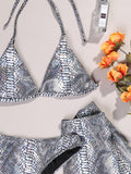 Women's Three Piece Leather Snake Print Swimsuit - Aqova