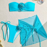 Women's Tube Top Swimsuit with 3D Flower - Stylish Swimwear for Summer - Aqova
