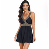 Women's V - Neck Printed Swimsuit Dress - Perfect for Summer Beach Vacations - Aqova