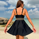 Women's V - Neck Printed Swimsuit Dress - Perfect for Summer Beach Vacations - Aqova